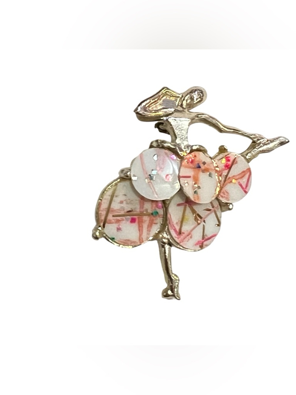 Vintage ballerina, brooch, shell, tutu Gold-Tone Floral Dancer Pink Accent Discs
